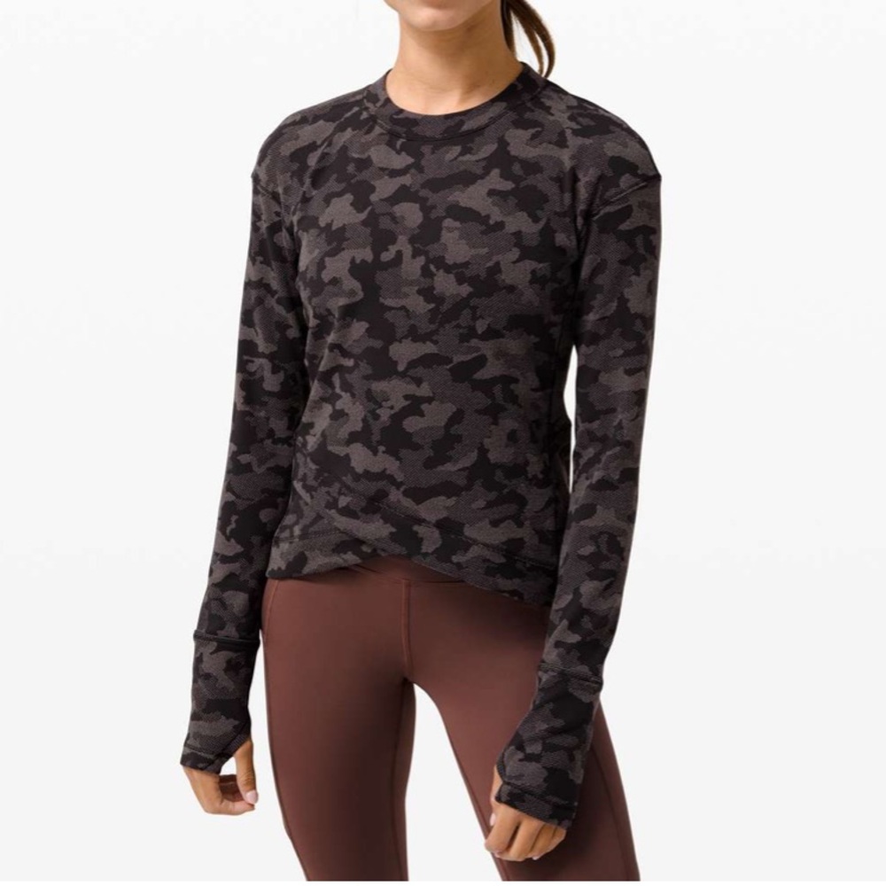 Lululemon Close to Crossing Rulu Long Sleeve Top -sz 4 Heather Black Camo
